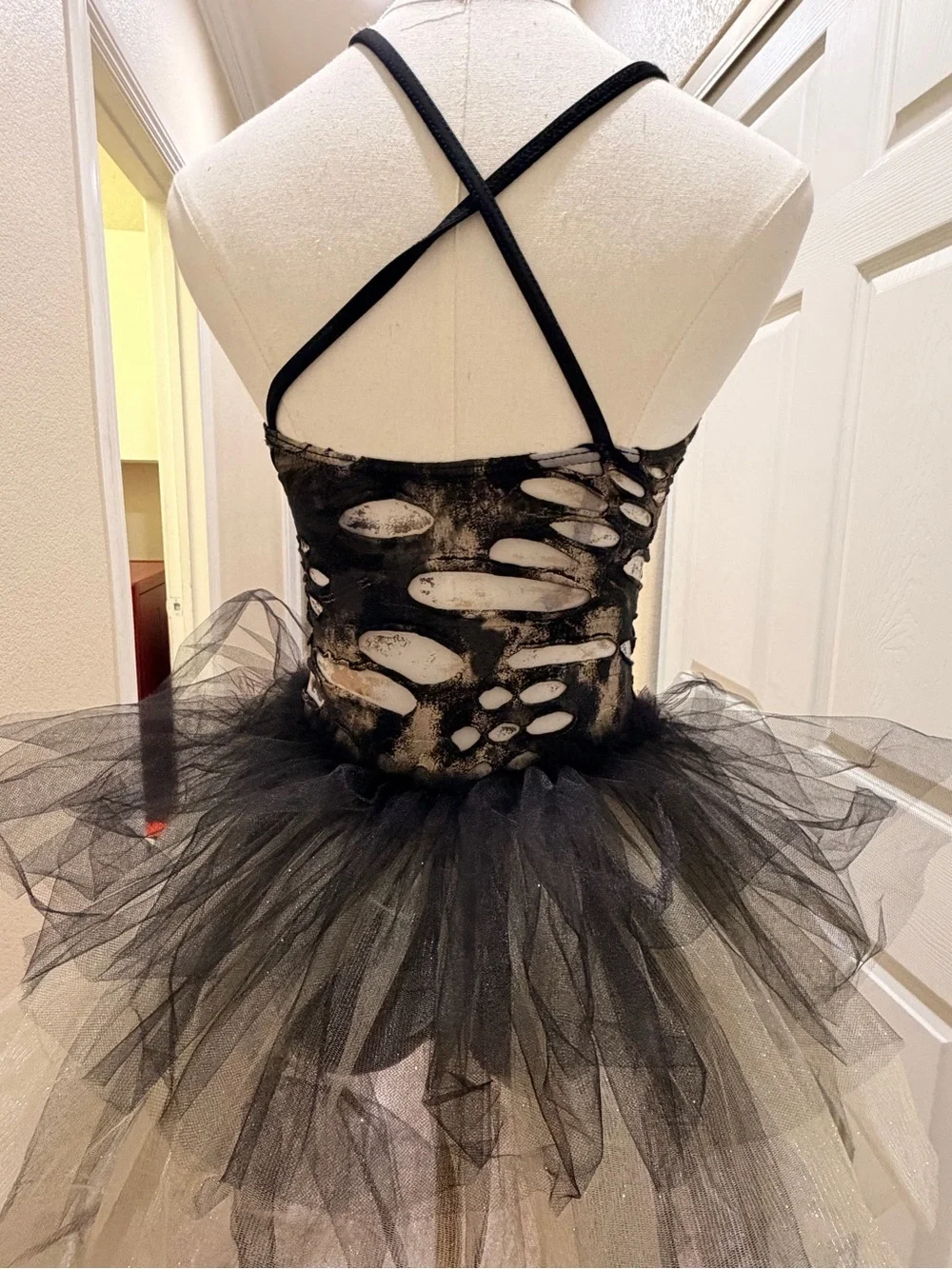 Black Tulle Crisscross Back Chemise with Layered Tulle Skirt